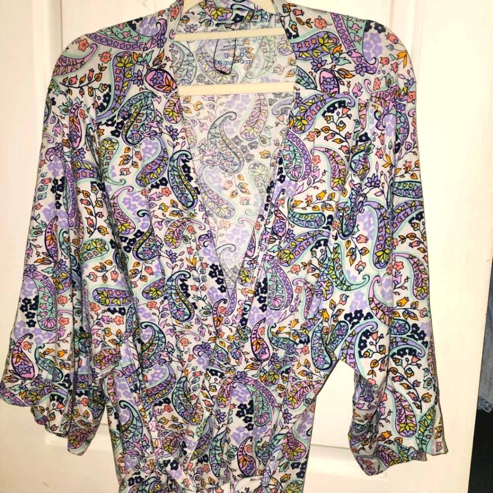 Vera Bradley Wrap Robe Purple Blue 3/4 Sleeve